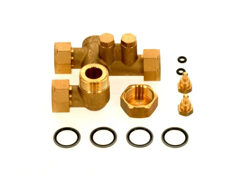 Verteilrohr von Bosch für Heizungssysteme, mit mehreren Anschlüssen und Dichtungsringen, zur Regelung des Rücklaufs in Heizungsanwendungen.